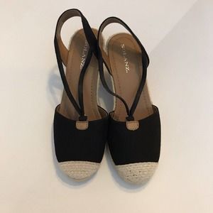 Solanz Rebekah Women's Shoes Black Canvas Wedge Size US 8.5 M Great Condition
